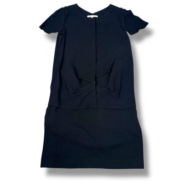 Maje Mini Dress Womens 36 Black Cap Sleeves Round Neck Casual Front Twist Detail - Picture 1 of 9